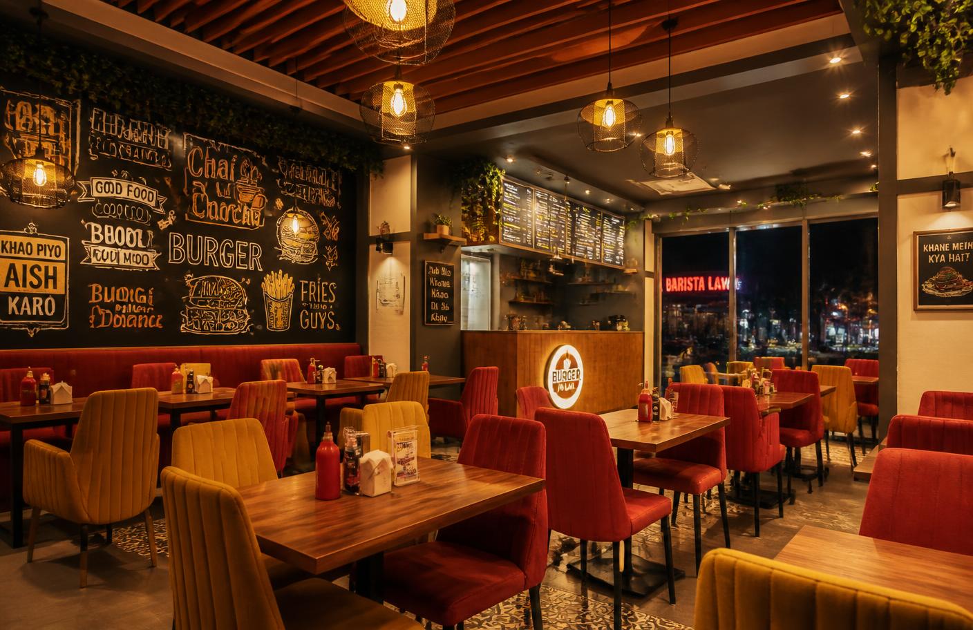 Bites Box dining room at night